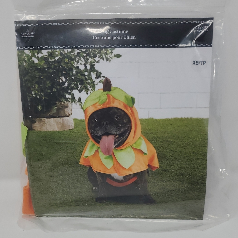 Ashland Festive Orange Pumpkin Dog Costume with Green Accents Size XS
